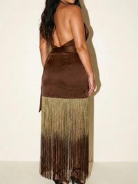 Fringe Halter Wrap Maxi Dress