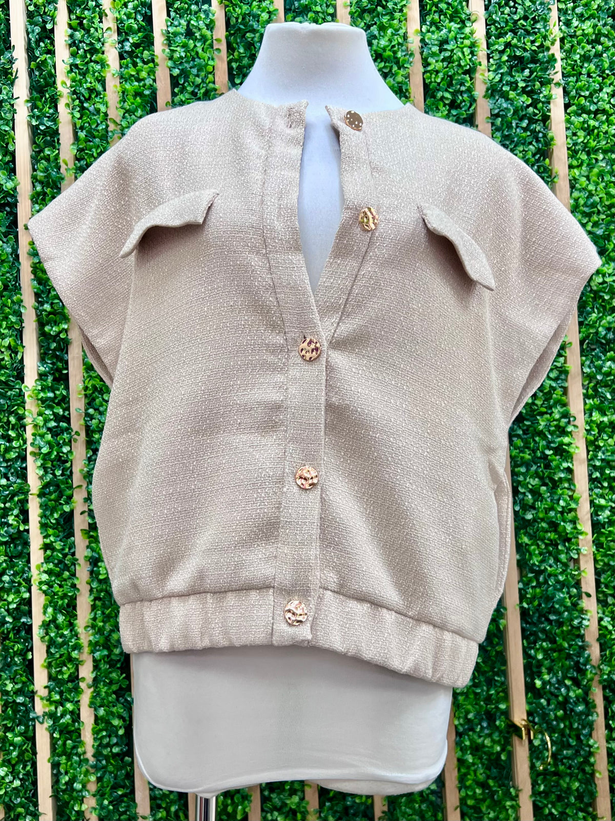 Tweed Dressy Sleeveless Bomber Vest Top