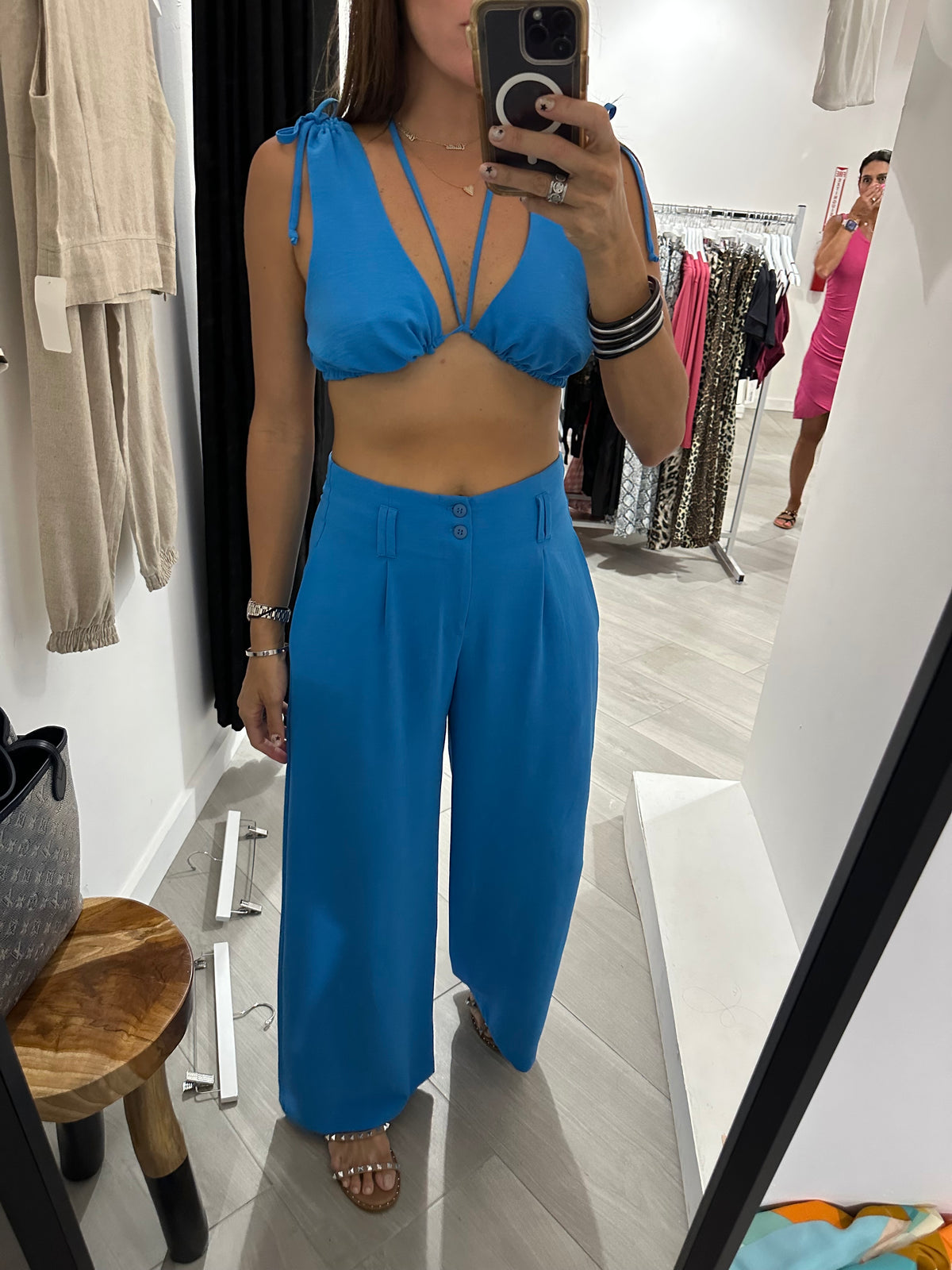 Cerulean Blue Halter Pant Set