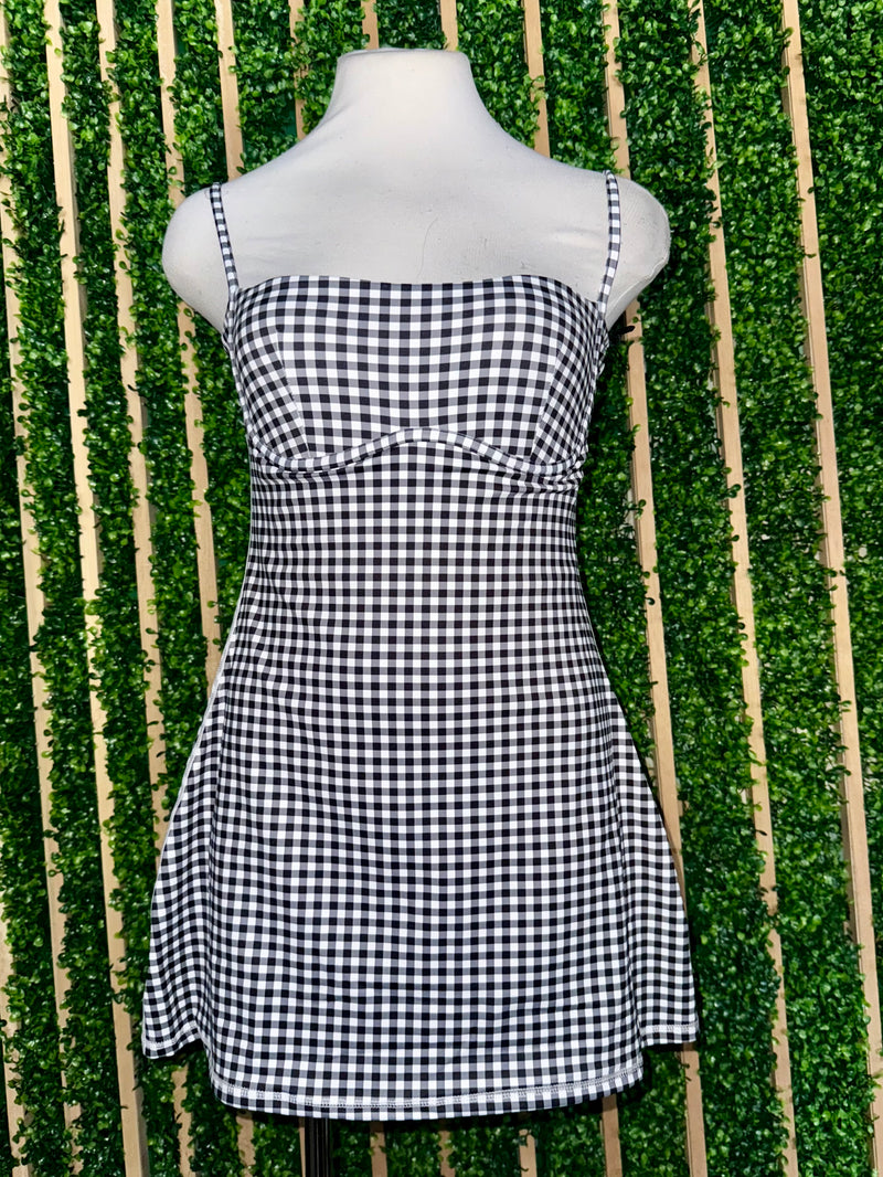 Black Gingham Sweetheart Dress