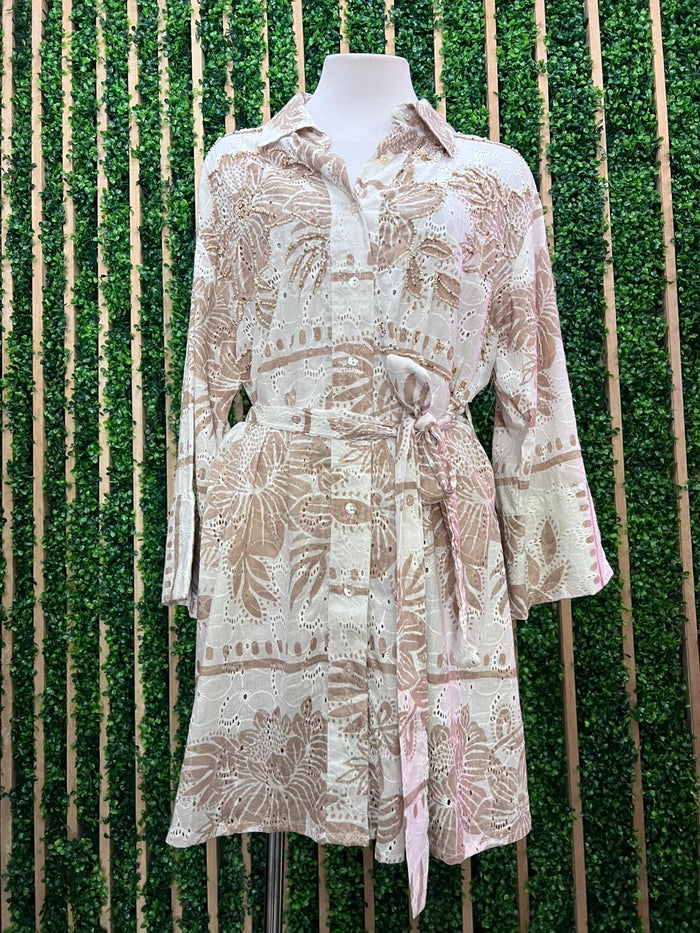 Italy Embroidered Eyelet Mix Blouse Dress