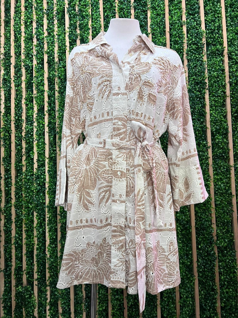 Italy Embroidered Eyelet Mix Blouse Dress