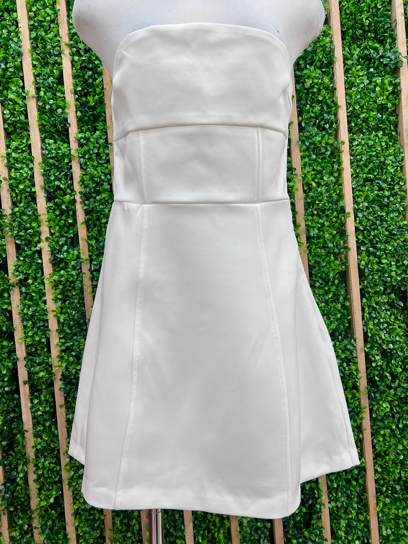 White Strapless Back Bow Detail Short Dress