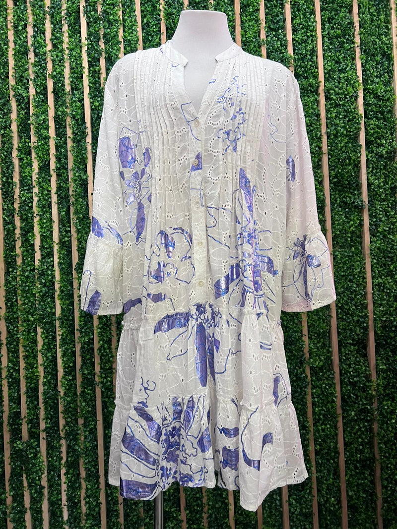 Italy Floral Eyelet Short Dress
