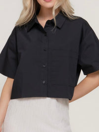Cropped Short-Sleeve Button-Up Shirt