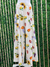Fruit and Sunflowers Print Tiered Wide Leg Pant