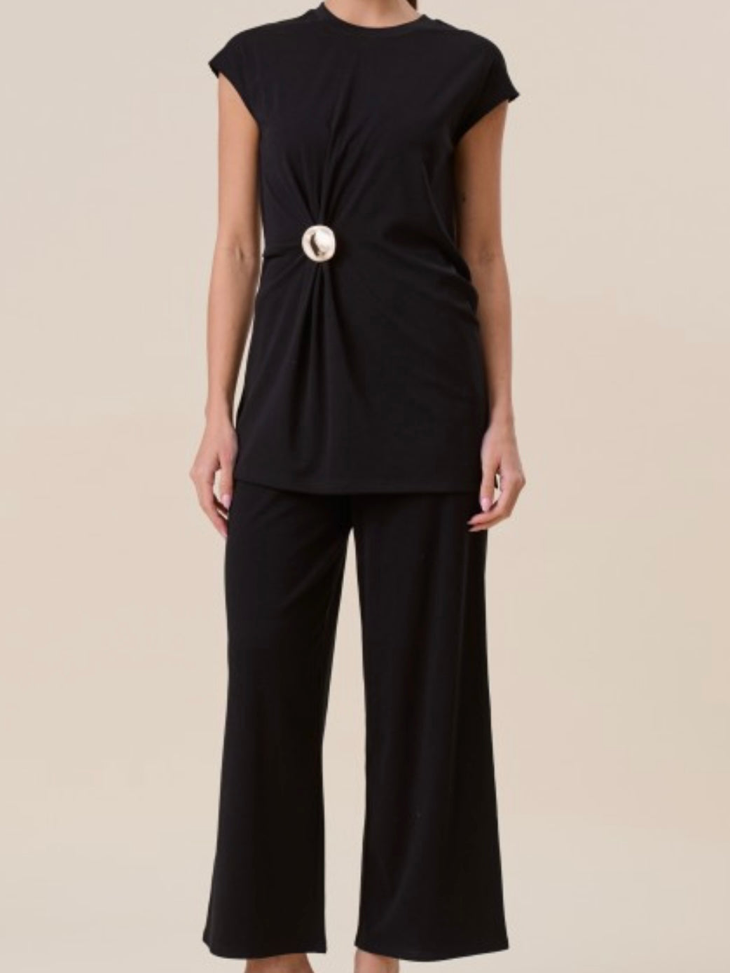 Gold Brooch Knit Pant Set