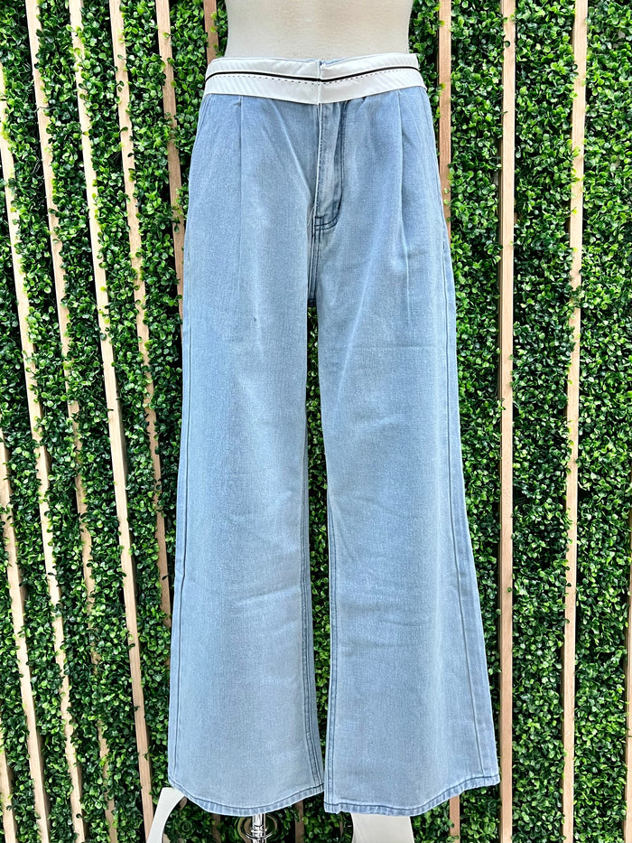 Fold Waist Wide Leg Denim