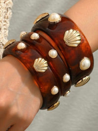 Boho Resin Pearl Shell Bangle Set
