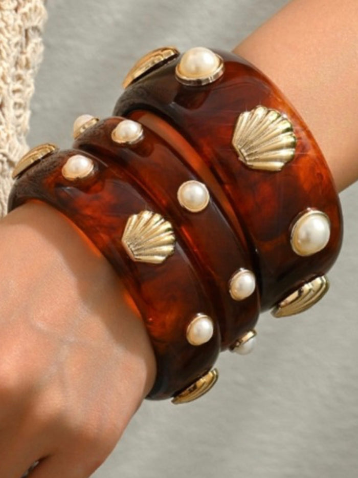 Boho Resin Pearl Shell Bangle Set
