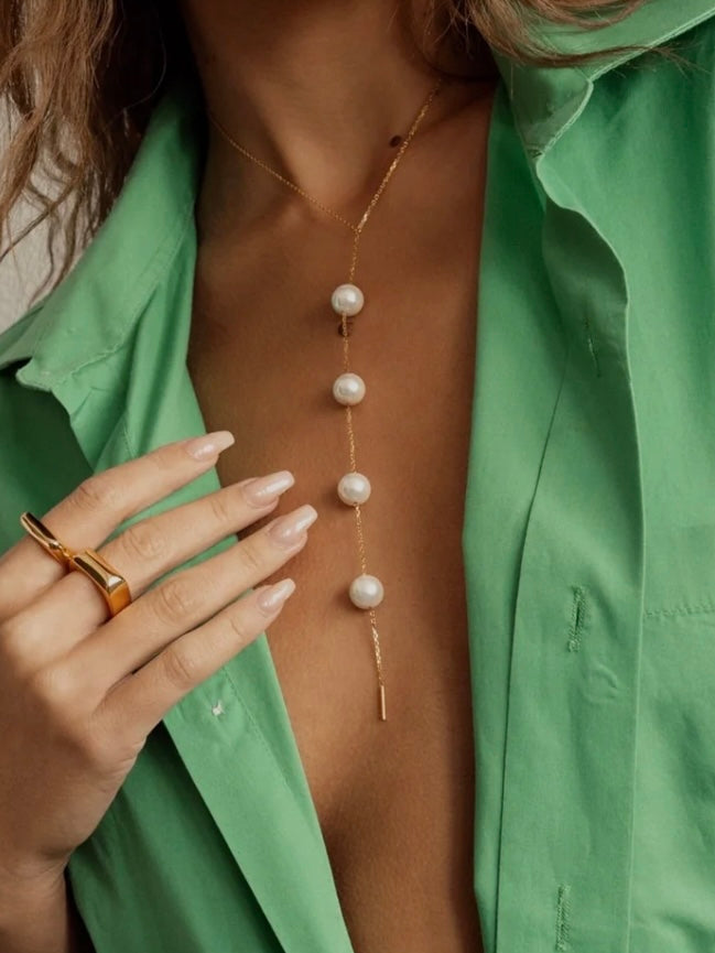 SJ Multi Pearl Drop Lariat Necklace