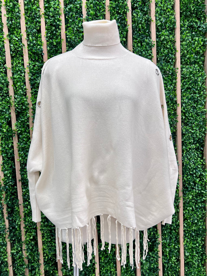 Knit Fringed Poncho Top