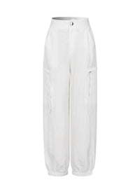 White Coastal Escape Cargo Jogger Pants