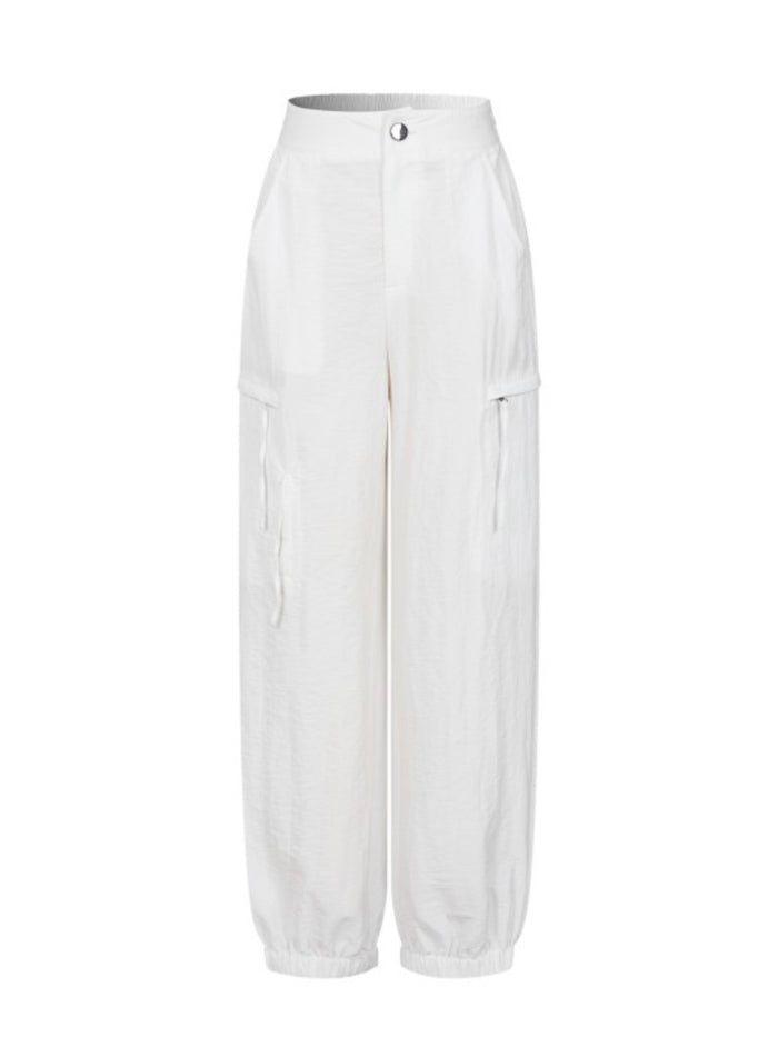 White Coastal Escape Cargo Jogger Pants