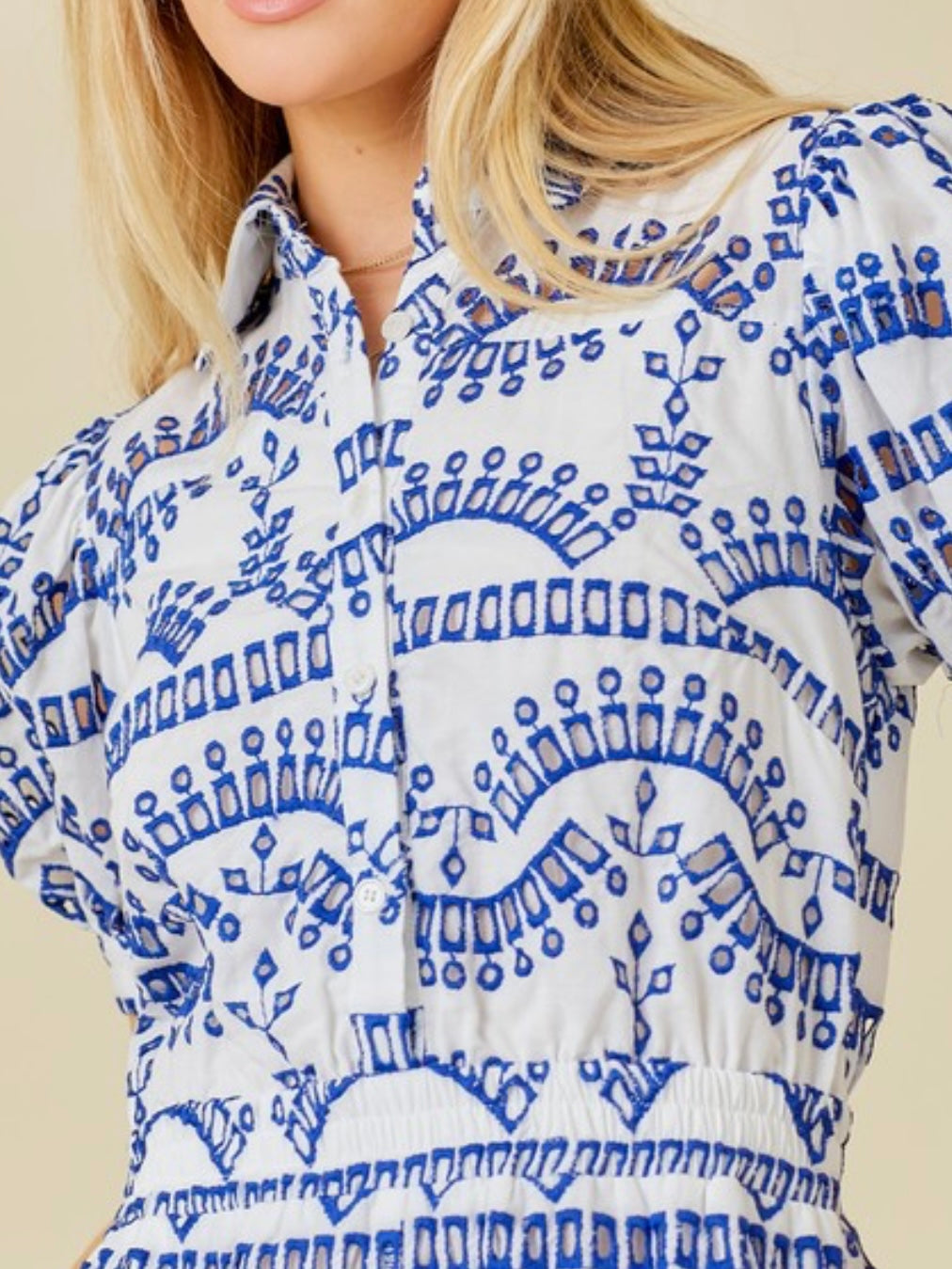 Blue White Embroidered Romper