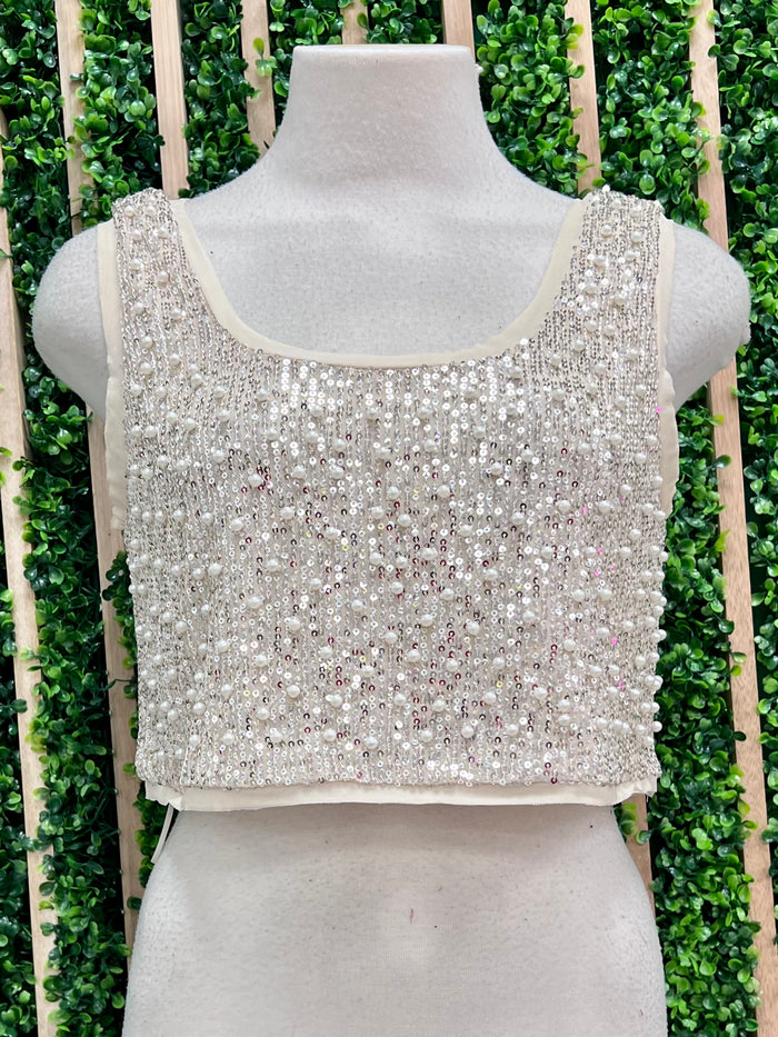 Pearl Embroidered Cream Top