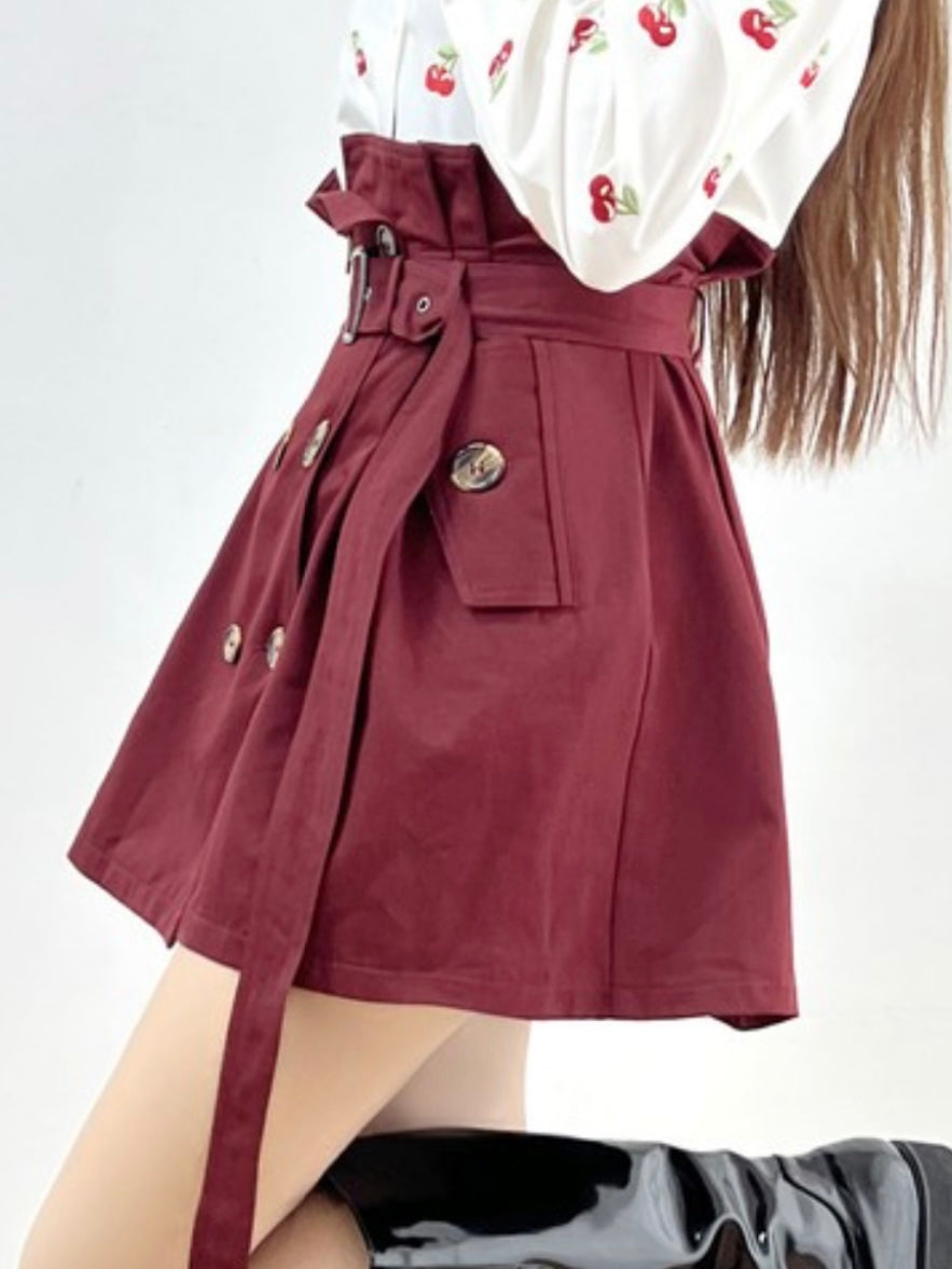 Burgundy Wrapped High Waist Short Skirt