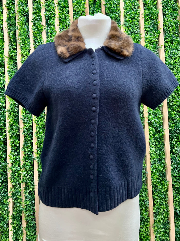 Leopard Fur Navy Knit Top