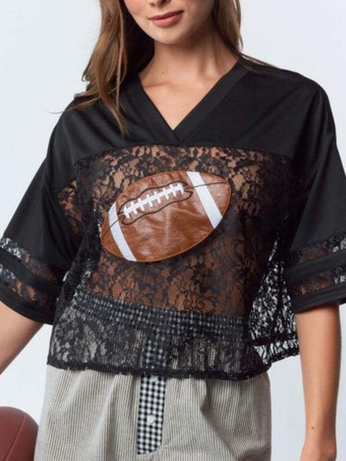 Black Lace Touchdown  Mesh Top