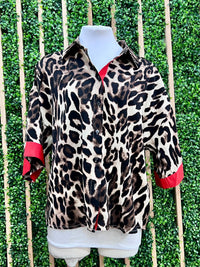 Brown Leopard Red Trim Blouse