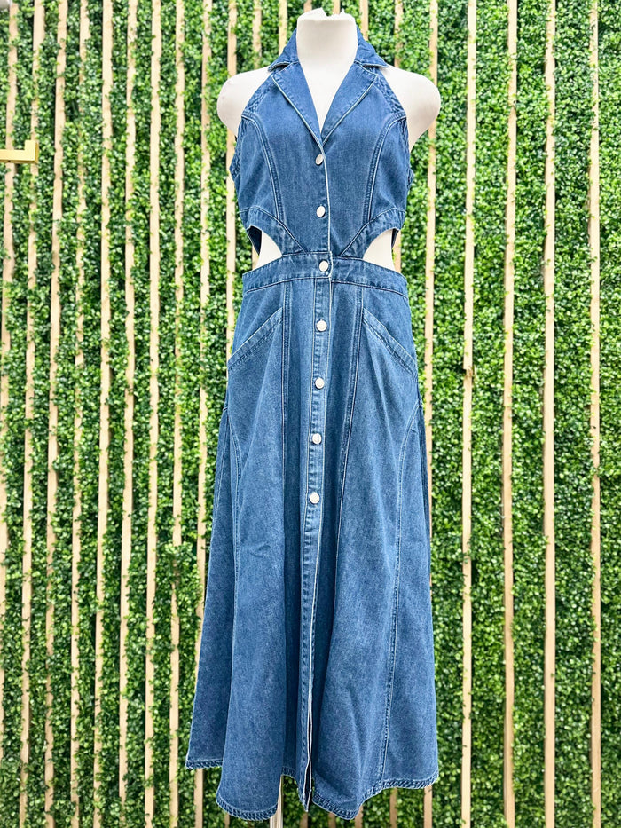 Denim Cutout Midi Dress