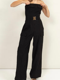 Pocket Detail Strapless Cargo Jumpsuit