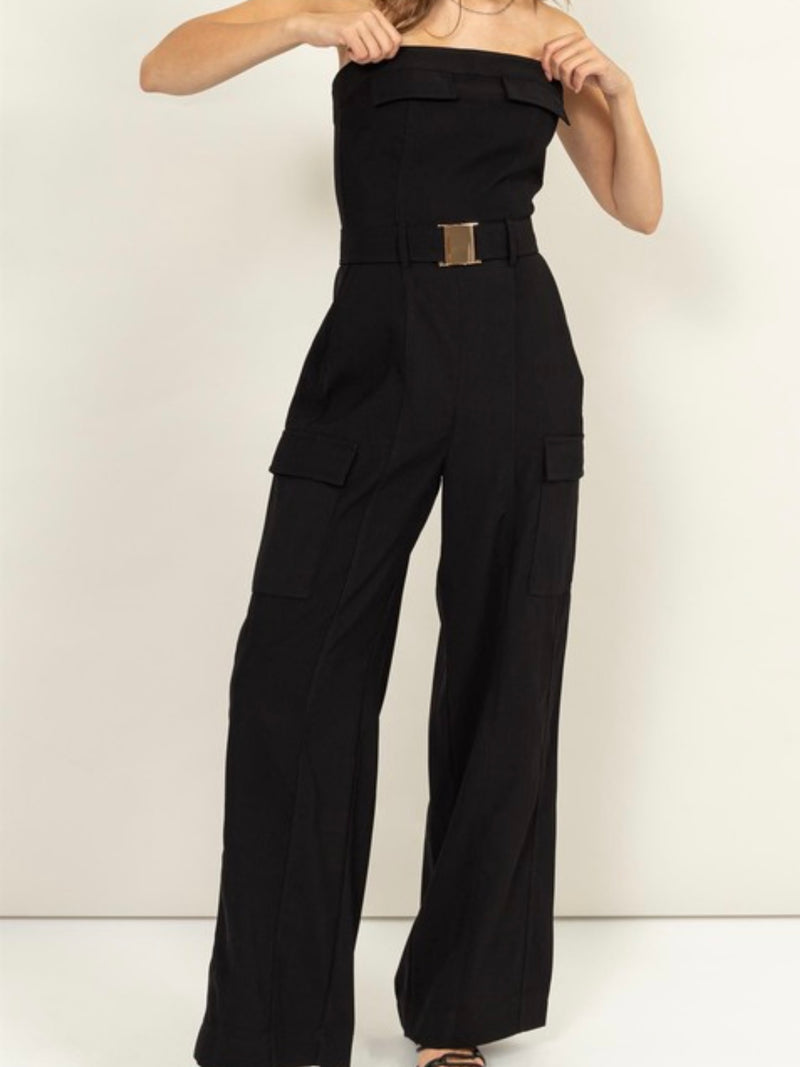 Pocket Detail Strapless Cargo Jumpsuit