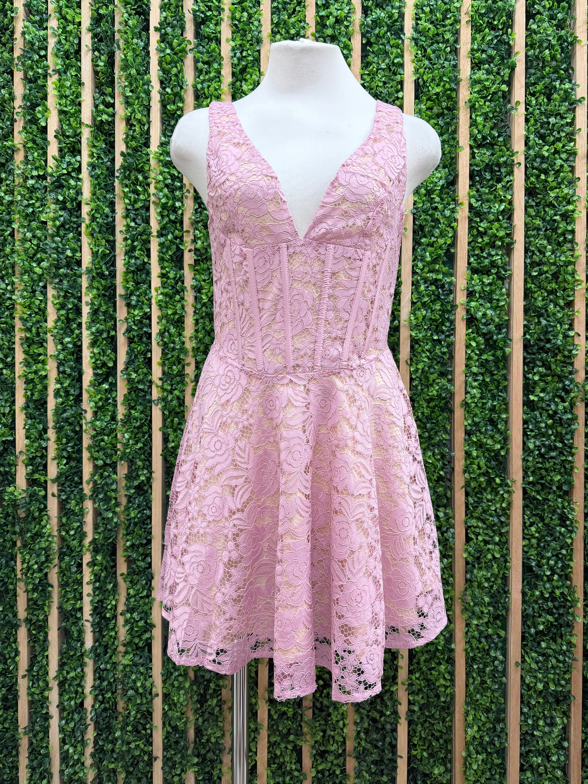 Beautiful Blush Lace V Neck Short Dress