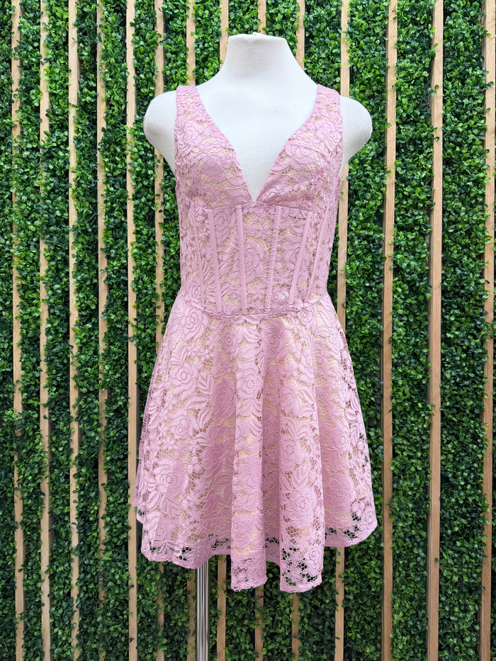Beautiful Blush Lace V Neck Short Dress