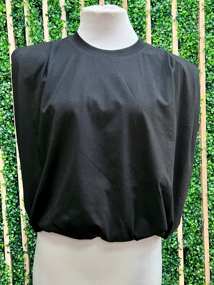 Structured Shoulder Bubble Hem Top