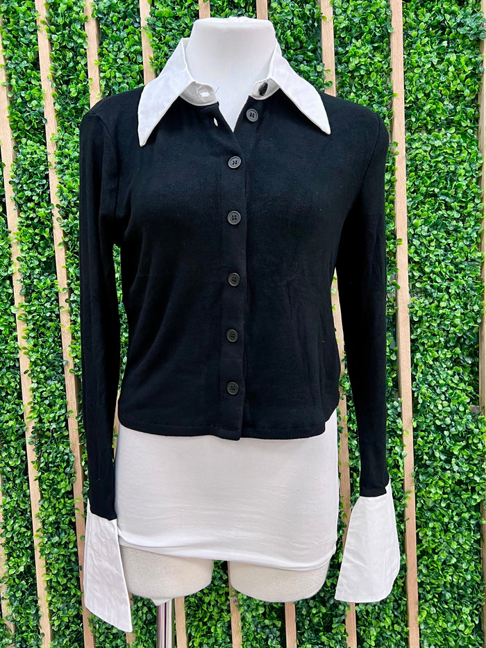 Black Collared Knit Blouse