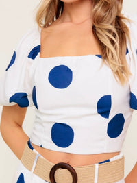 Navy Dots Bubble Sleeve Crop Blouse