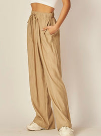 Khaki High Waist Textured Wide Leg Pant