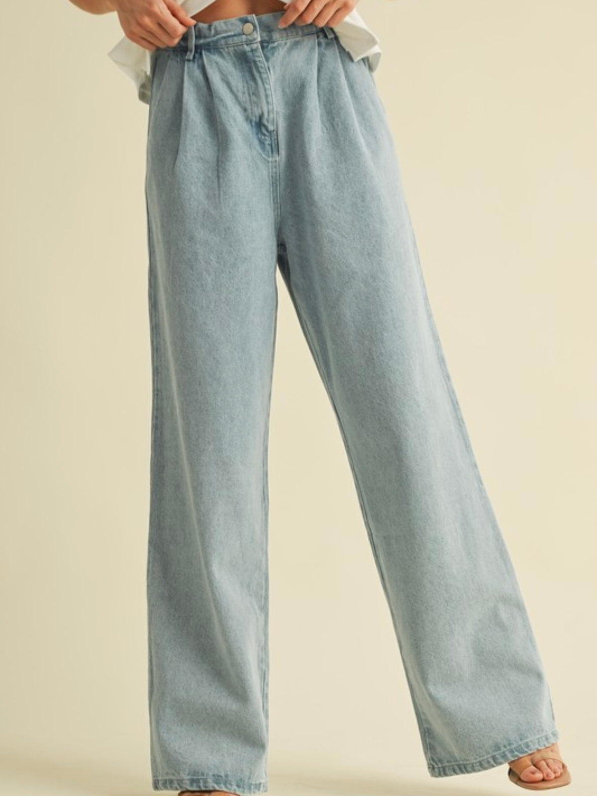 High Waist Belted Wide Leg Denim