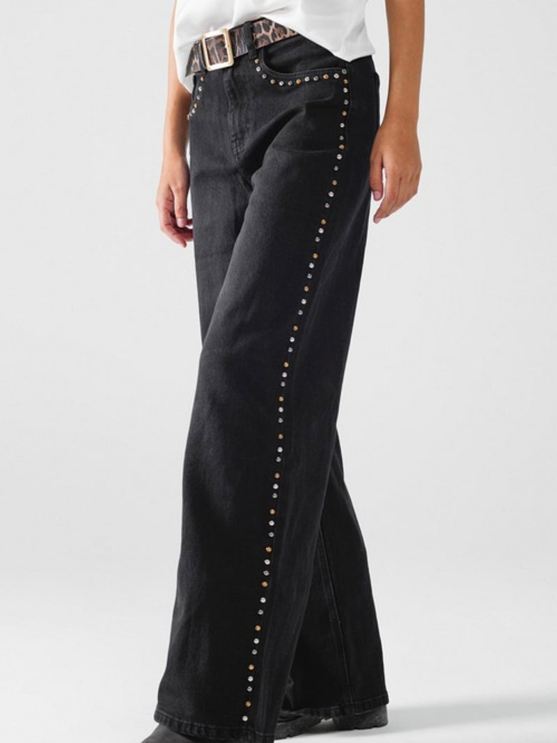 Black Side Studded Straight Jeans