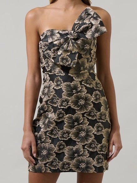 Black Floral Jacquard Strapless Dress