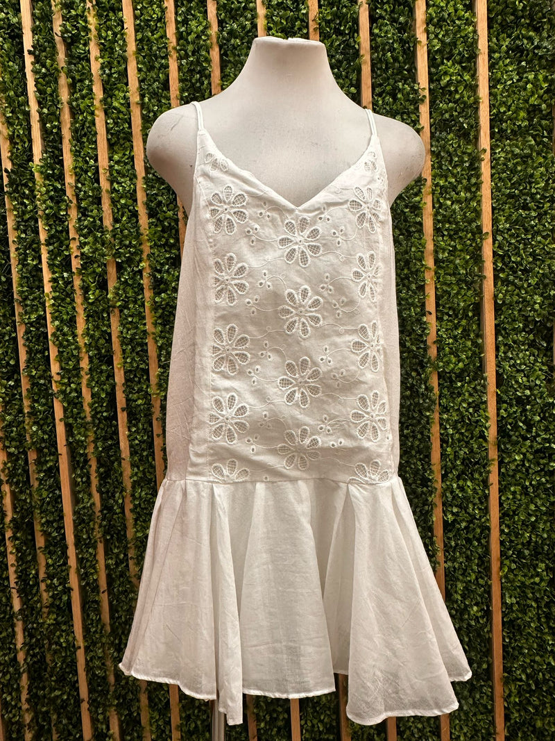 White Floral Eyelet Short Dress