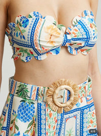 Blue Tropical Tile Strapless Top