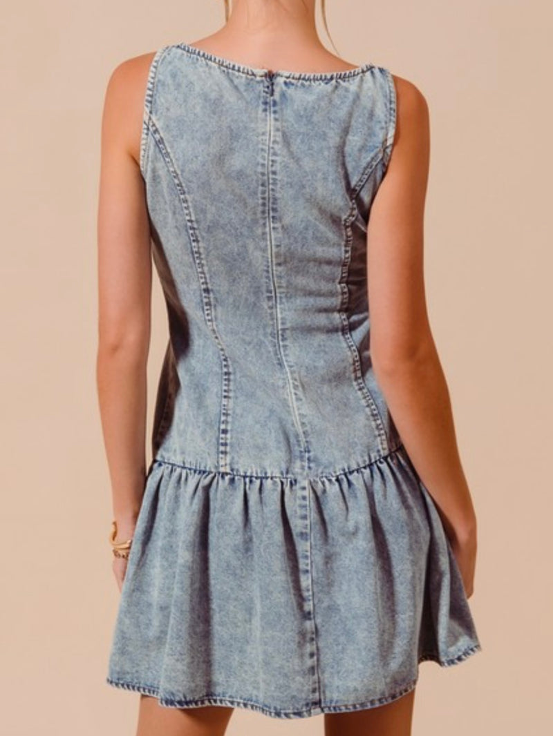 Mineral Wash Fitted Drop Waist Denim Dress