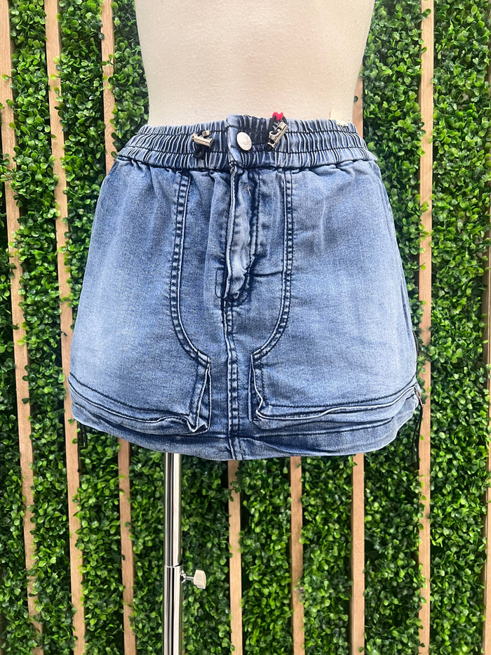 Side Zipper Denim SKort