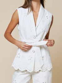 Elegant White Eyelet Long Vest