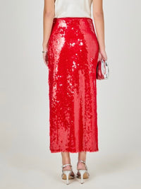 Exquisite Red Sequin Midi skirt