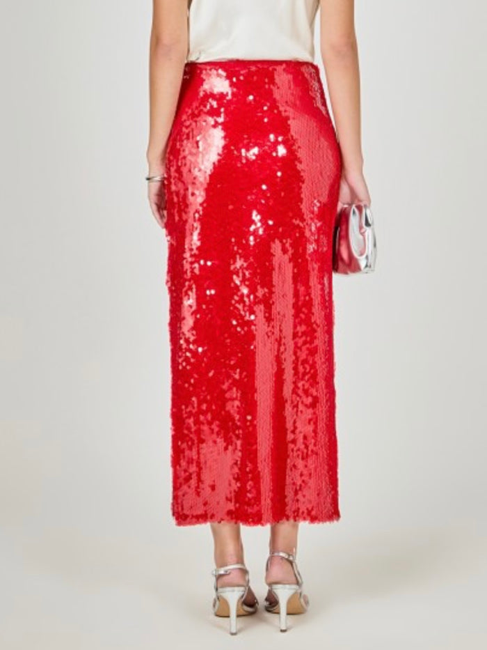 Exquisite Red Sequin Midi skirt