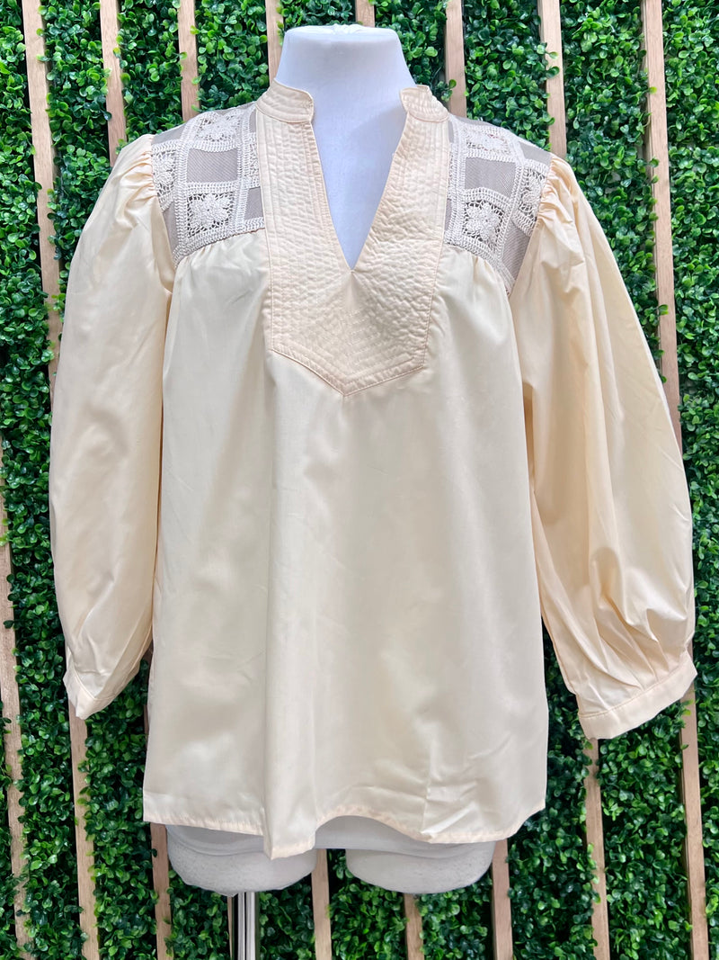 Beige Embroidered Boho Long Sleeve Blouse