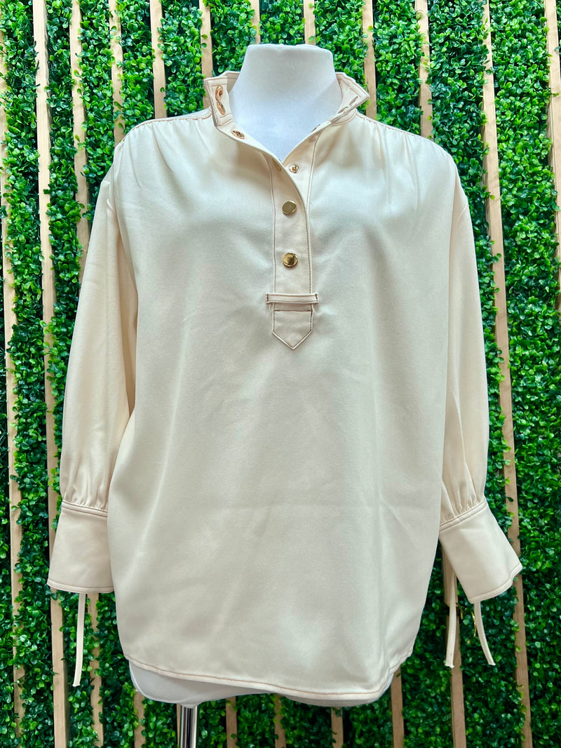 Stretch Denim Long Sleeve Blouse