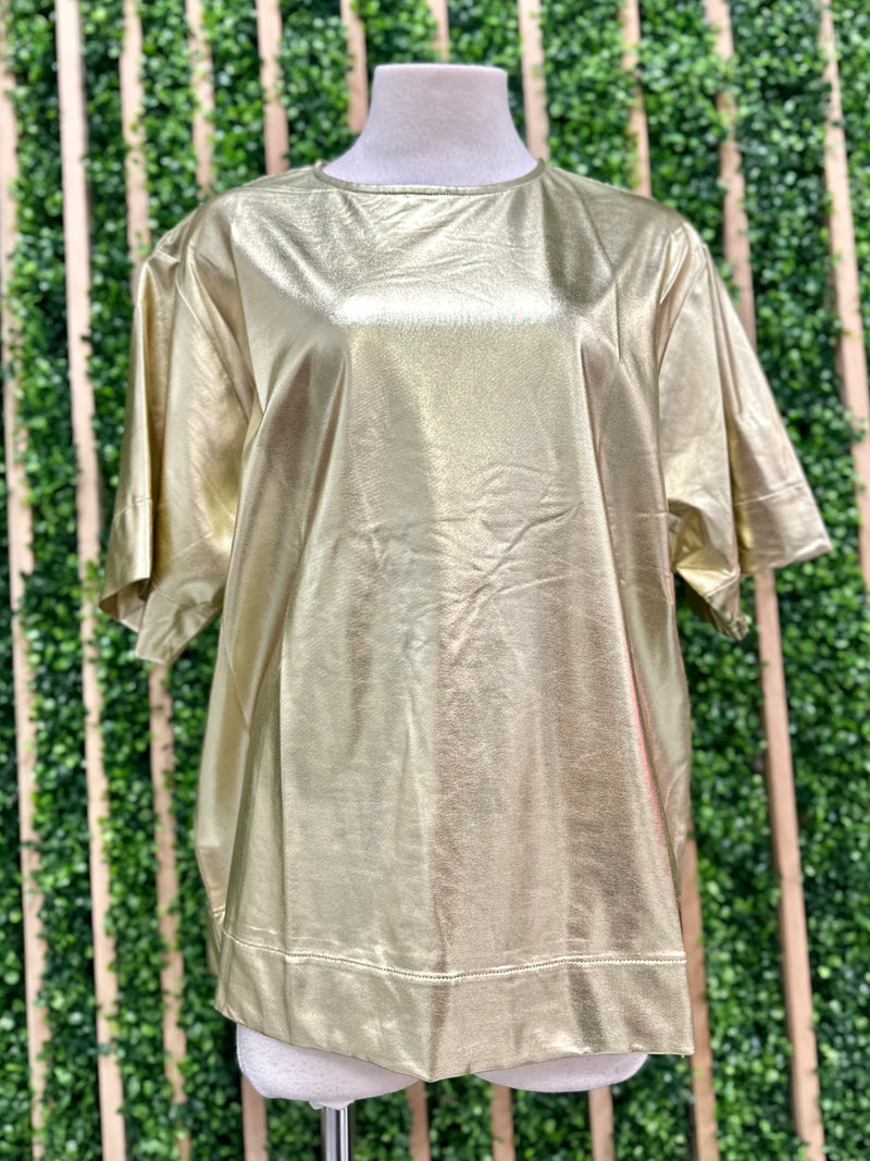 Gold Round Neck Loose Fit Blouse