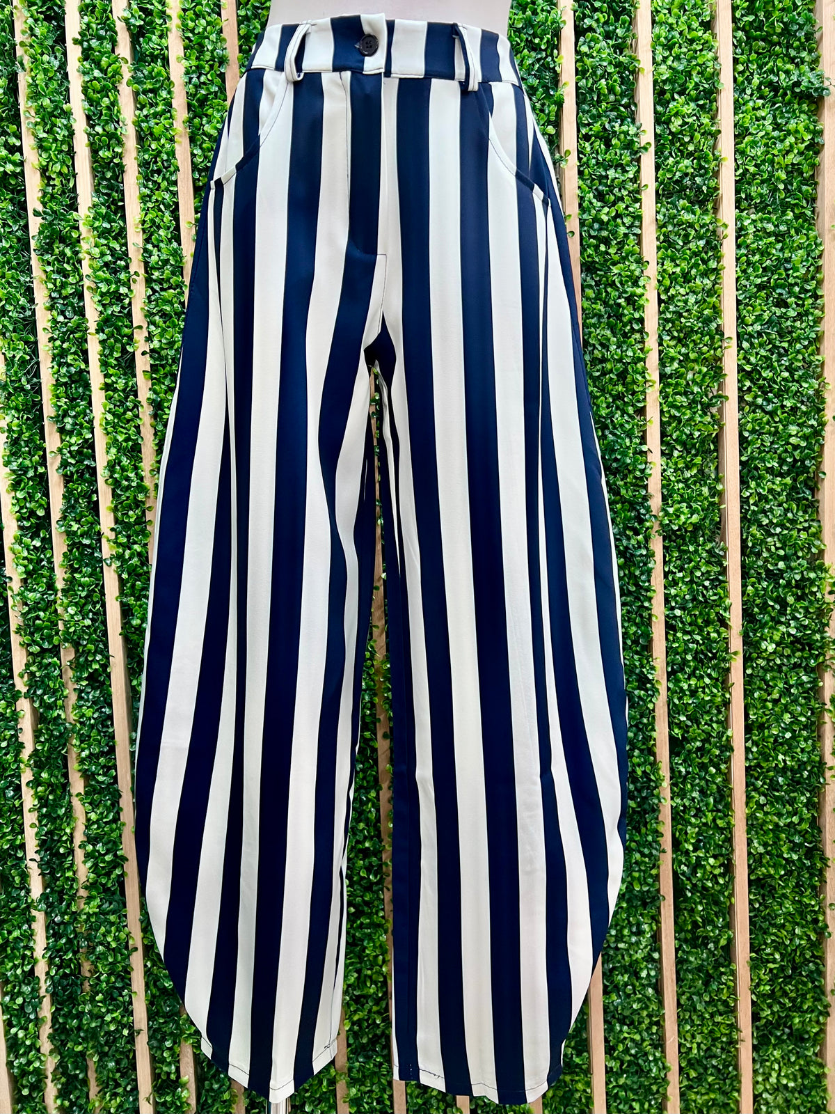 Vertical Stripe Barrel Pants