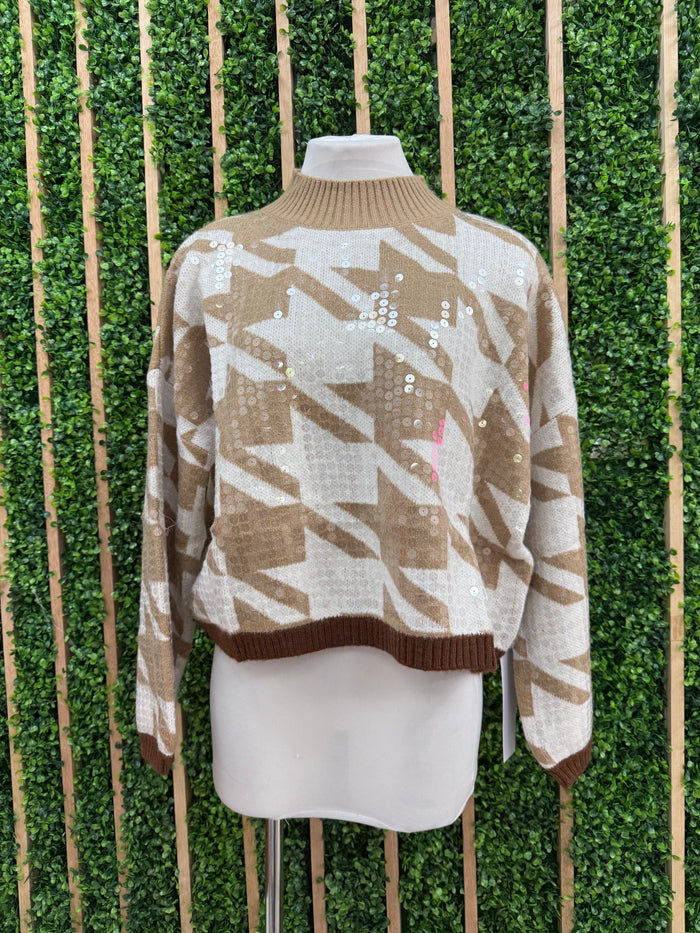 Taupe Geometric Pattern Sequin Sweater