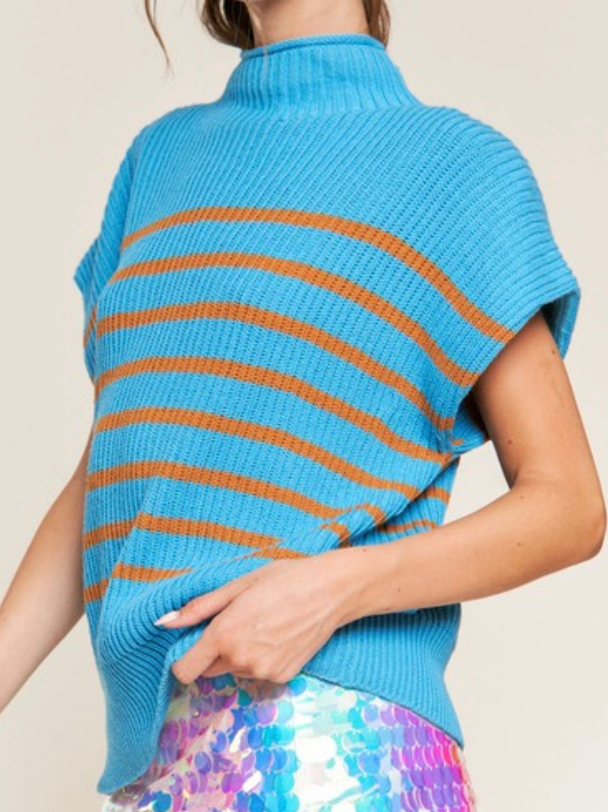 Blue Orange Stripe Sleeveless Sweater