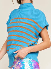 Blue Orange Stripe Sleeveless Sweater